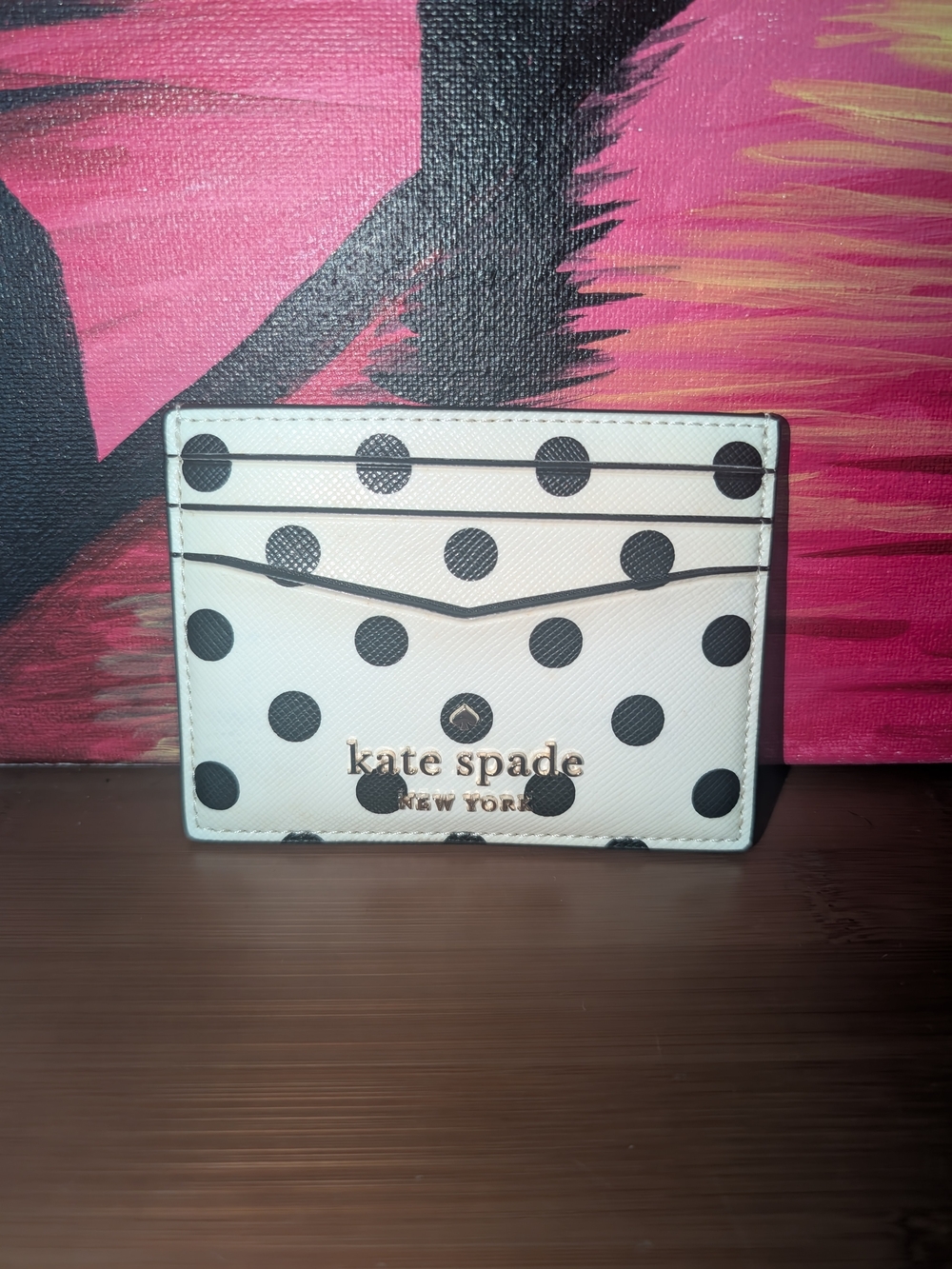 NWOT kate spade White & Black Polka Dot Card Holder